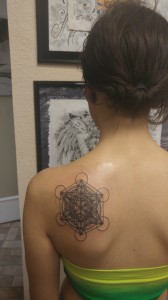 Placing Metatron's Cube for its reason of being and reflection on ones self. Tattoo completed by Raul Regalado at Skinhouse Tattoo Studio in Longmont, Colorado.