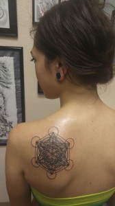 Placing Metatron's Cube for its reason of being and reflection on ones self. Tattoo completed by Raul Regalado at Skinhouse Tattoo Studio in Longmont, Colorado.