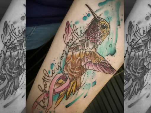 Humming Bird Ribbon Tattoo